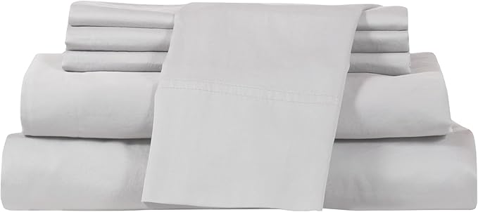 Therapedic 100% Egyptian Cotton Queen 6-Piece Sheet Set – Naturally Cooling & Breathable Sateen, Preshrunk Garment Wash, 16" Deep Pocket Fitted Sheet, Bonus Pillowcases, Soft & Durable - Dove