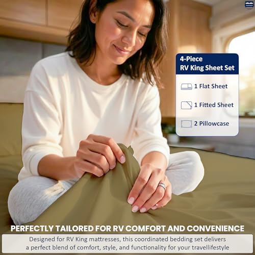 Cottingon 4 Piece RV King Sheets Fits 15" Deep, Egyptian Cotton, Taupe