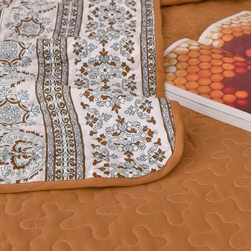 WONGS BEDDING Boho King Quilt Bedding Set, 3 Pieces Bedspread, Brown Grey