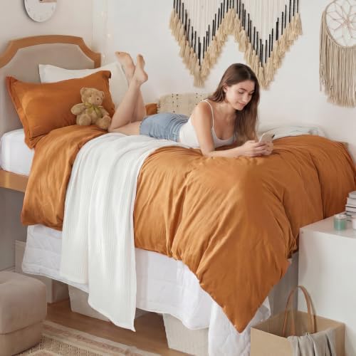Bedsure Prewashed Twin/Twin XL Duvet Cover, Cotton-Like Bedding Set, Gold