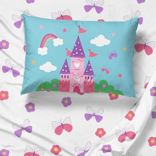 Sunny Side Up Magic Castle Toddler Sheet Set - 3 Piece Toddler Bedding Set Includes Pillow Cover - Super Soft Floral Butterfly Microfiber Sheets
