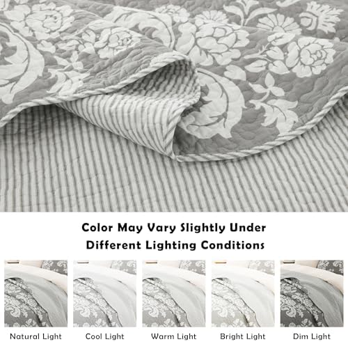 Queen Size Quilts - 100% Cotton Grey and White Quilt Set, 90x98