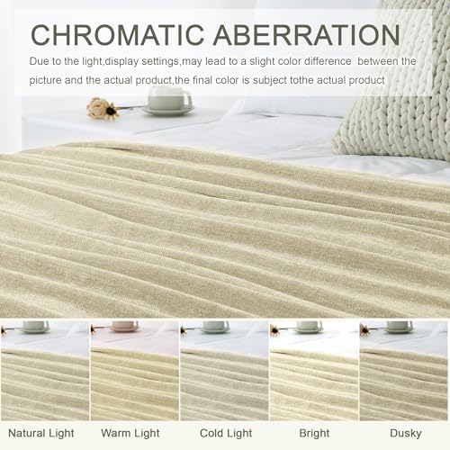 Chenille Throw Blanket for Couch 60" x 80" Twin, Light Beige