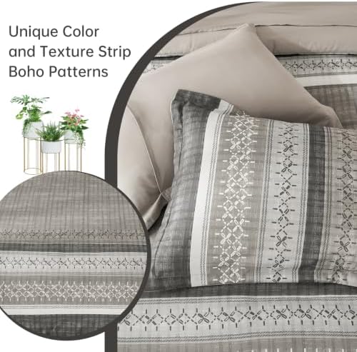 Dintszyayue Taupe Queen Comforter Size Set, 8 Pieces Striped Texture Bed in a Bag Bedding Sets, Lightweight Soft Comforter and Sheet Set, All Season Microfiber Teen Boys Bedding Sets for Men Women