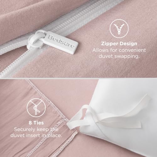 Bedsure Prewashed Duvet Cover King, Cotton-Like Soft Bedding Set, Rose Pink