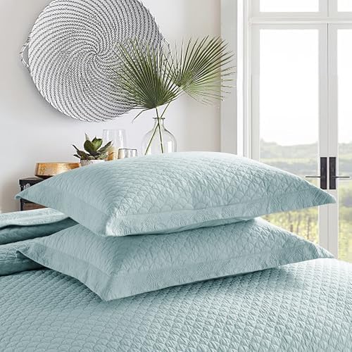 MarCielo 3-Piece 100% Cotton Oversized Bedspread Lightweight Quilt Coverlet Embroidery Farmhouse Bedding Set (TM Mint Green, Oversized King (118"x106"))