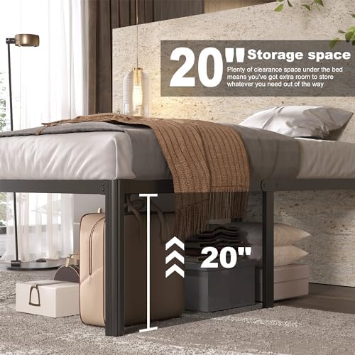 Lutown-Teen 22 Inch High Twin Bed Frames with Rounded Corner Legs, Heavy Duty Metal Twin Platform Bed Frame with Steel Slats Support, No Box Spring Needed, Noise Free, Easy Assembly