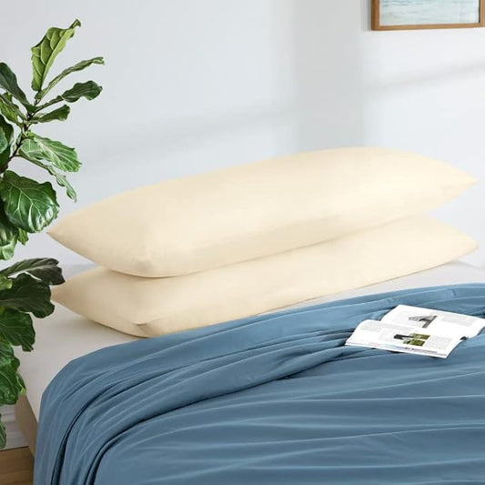MILVOWOC 2Pcs Brushed Microfiber Body Pillowcases - 20 x 60 Inch, Ivory Cream Pillow Case Set Non Slip Envelope Pillow Cover with Moisture Absorption and Anti-Wrinkle