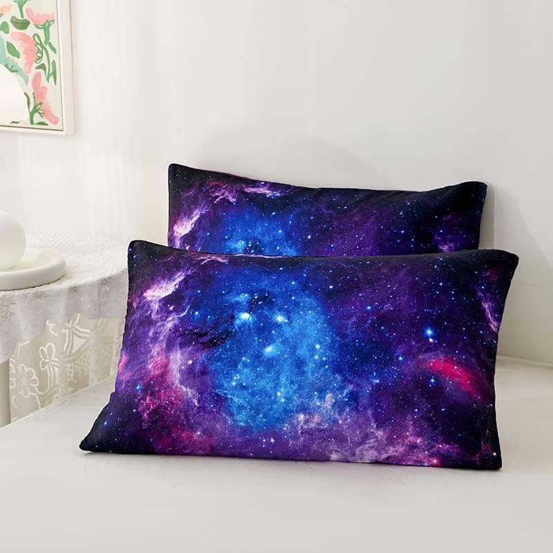 Galaxy Comforter Sets Twin 7PCS,Purple Comforter Set,Girls Bed Sets,Bed in a Bag with Flat Sheet and Fitted Sheet,Pillowcases,Cushion Covers for Girls,Purple Galaxy Twin Bedding Sets