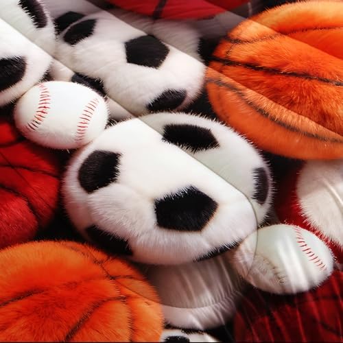 Soccer and Basketball Comforter Set Queen Bed for Boy Bedroom,Sports Bedding Set Queen for Kids,with 1 Comforter with 2 Pillow Case,Sports Themed Bedroom Decor for Teen Boys
