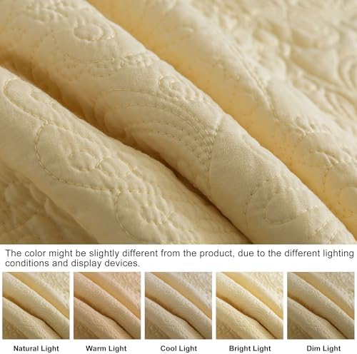 HoneiLife Queen Bedspreads Oversized - 110"x106" Quilt Sets 3-Piece, Quilt Bedding Sets for All Season Use, Reversible Coverlet for Queen Beds-Yellow