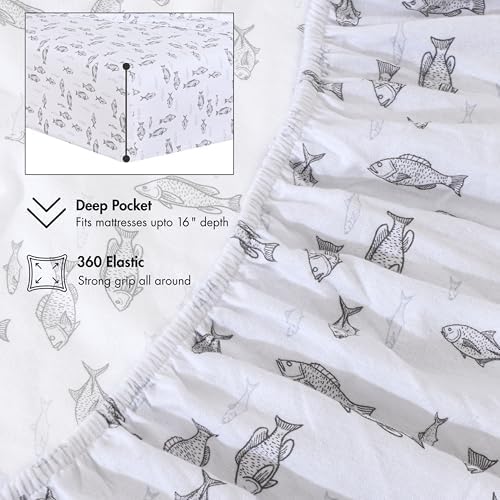 RUVANTI Flannel Sheets Queen Size, Fisherman's Tale