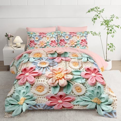 7 Piece Colorful Floral Comforter Set Queen Size,Queen Size Teen Girl Floral Bedding Set,(1 Comforter, 1 Flat Sheet, 1 Fitted Sheet, 2 Pillowcase and 2 Pillow Sham)