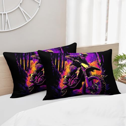 AILONEN Dirt Bike Comforter Set Extreme Sports Bedding Set for Kids Boys Girls, Twin Size Racing Motocross Rider Comforter with 2 Pillowcases,3 Pieces Purple Black