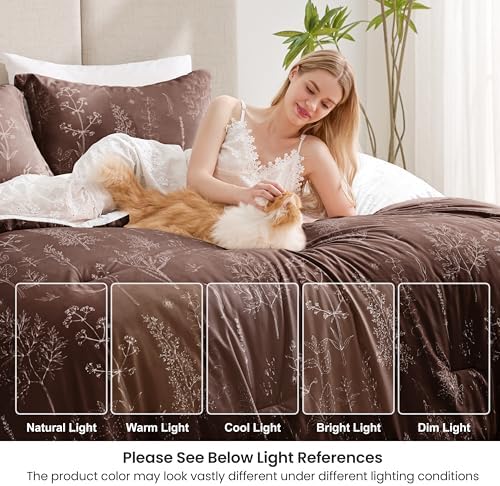 Love's cabin Chocolate Twin Comforter Set - Twin XL Size Comforter Set Dorm Bedding, 2 Pieces Cute Floral Bedding, Reversible Flowers Comforter, 1 Comforter & 1 Pillow Sham