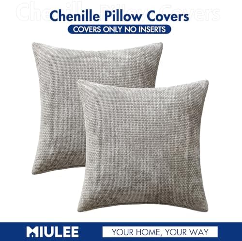 MIULEE Decorative Lumbar Throw Pillow Covers 12x20 Inch Light Gray 2 Pack