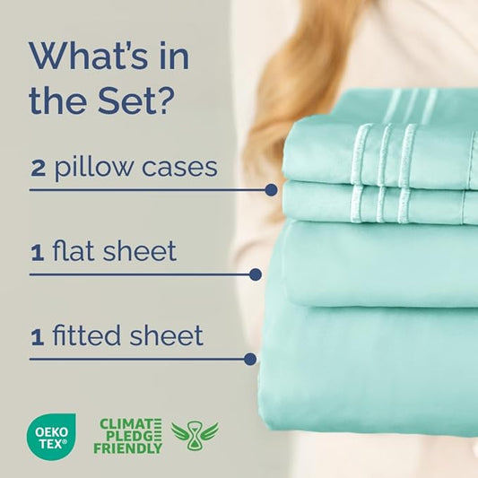 Full XL Bed Sheet - 4 Piece Full XL Bed Sheets Set - Soft, Breathable & Cooling - Hotel Luxury Bedding for Women, Men, Kids, Teens, Boys & Girls - Deep Pockets, Comfy, Fade & Wrinkle Free - Spa Blue