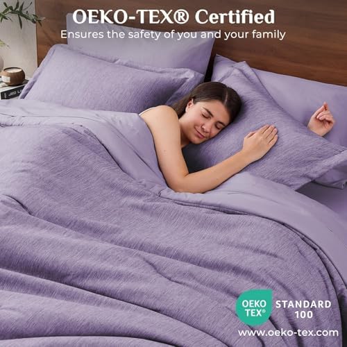 JOLLYVOGUE Purple Full Comforter Set, Cationic Dyeing Bed in a Bag Full 7 Pieces, Double-Tone Bedding Set with Down Alternative Comforter, Sheets, Pillowcases & Shams