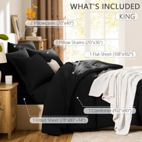 CozyLux King Size Comforter Set, 7-Piece Bed in a Bag, Black