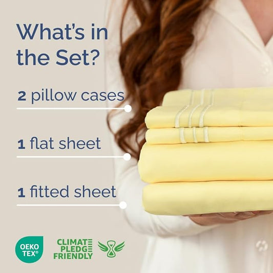 Full XL Bed Sheet - 4 Piece Full XL Bed Sheets Set - Soft, Breathable & Cooling - Hotel Luxury Bedding for Women, Men, Kids, Teens, Boys & Girls - Deep Pockets, Comfy, Fade and Wrinkle Free - Yellow