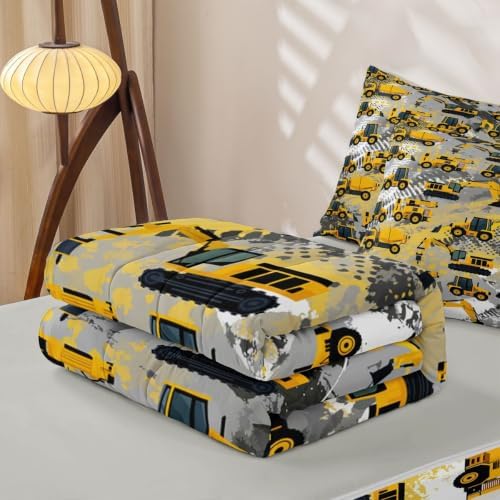 Feelyou Construction Twin Zipper Bedding for Boys, Excavator Tractor 3-Piece-All-in-one Soft and Sturdy, Construction Machinery Truck Zip Up Bedding with Deep Fitted Sheet and 2 Pillowcases