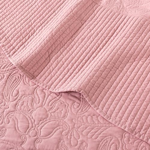 HoneiLife California King Quilt - Oversized King Bedspreads 128x120, 4-Piece Cal King Quilt Sets,Rustic Bedding Sets King Size,Reversible Coverlets Lightweight Bed Cover for All Season Use-Pink