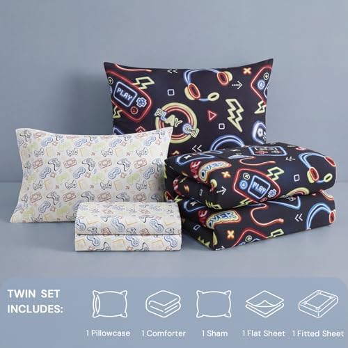Twin Comforter Set for Boys - 5 Pieces Gamer Bedding Twin Bedding Sets