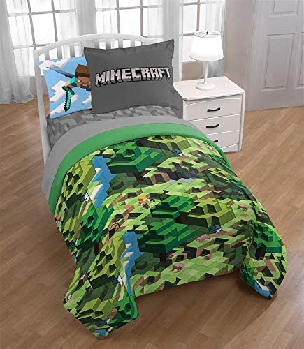 Minecraft Creeper Twin Comforter Set 5 Piece Kids Bedding for Boys, Green