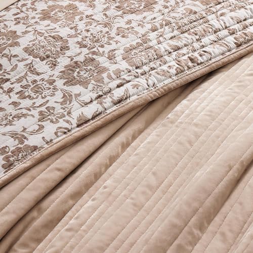 BLOOMHAVEN Taupe Velvet Quilt King Size - Reversible King Quilt Bedding Set