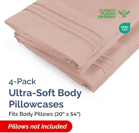Body Pillowcases Set of 4-20x54 Long Body Pillow Case - Soft Body Pillow Cover for Sleeping & Side Sleepers - Comfy, Cozy Breathable & Fade Free - Machine Washable w/Envelope Enclosure - (Mauve)