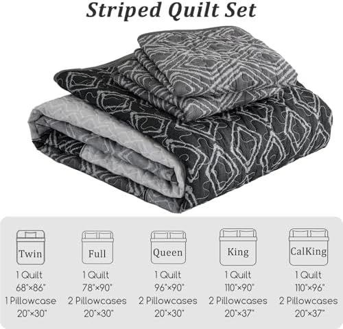 Cottolester Twin Quilt Set for Dorm Bedding,2 Pcs Black Grey Bedspreads