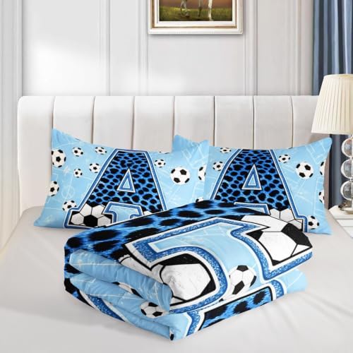 BSNTHO Soccer King Size, Comforter Set Blue Kids Comforter 3Pcs