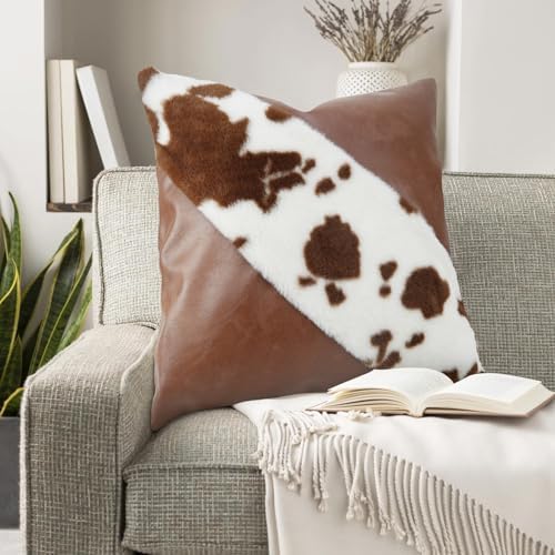 TOMWISH Faux Fur and Artificial Leather Throw Pillow Covers 18x18 Set of