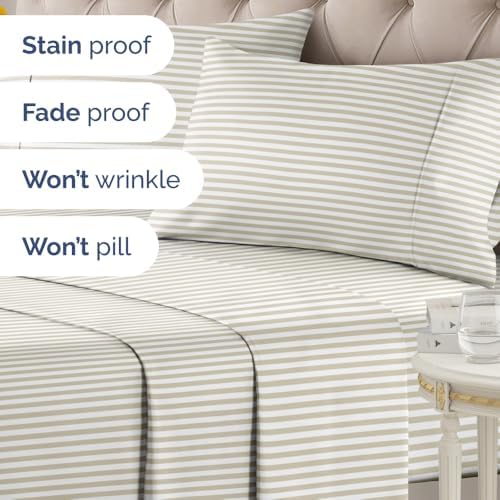 Cal King 4 Piece Striped Sheet Set - Breathable & Cooling - Metro Pinstripe