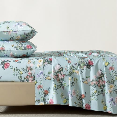 FADFAY King Size Sheet Set 4-Piece, 100% Cotton Mint Green Floral Bedding, Soft & Breathable Vintage Botanical Style, Deep Pocket Fitted Sheet, All-Season Cozy Bed Sheet Set