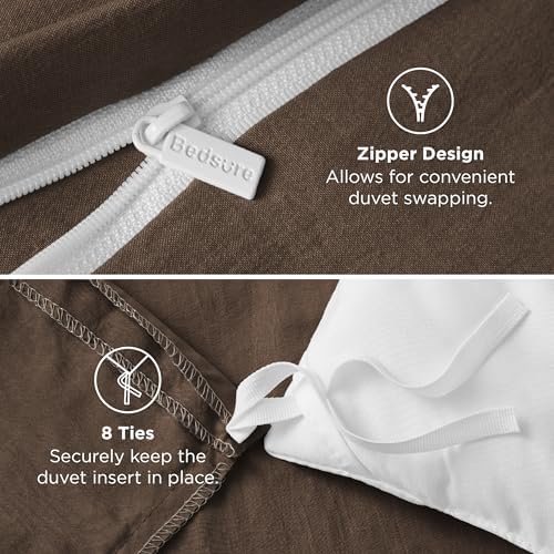 Bedsure Prewashed Duvet Cover King, Cotton-Like Bedding Set, Dark Brown