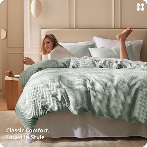 Bedsure PureWoven Cotton Waffle Weave Duvet Cover, King, Duvet Cover Only