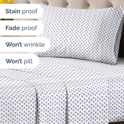 Twin 4 Piece Boho Botanical Floral Sheet Set - Soft & Cooling - Coastal