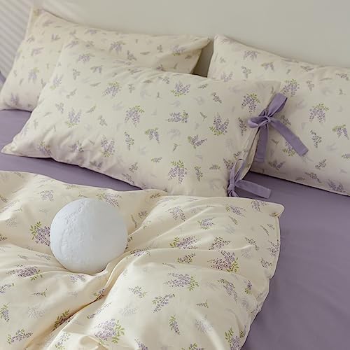 LifeTB Lilac Comforter Set Twin XL Girls Purple Flower Bedding Comforter Vintage Garden Floral Comforter Set Fluffy Soft Botanical Comforter with 2 Bow Ties Pillowcases for Girls Women Twin XL Size