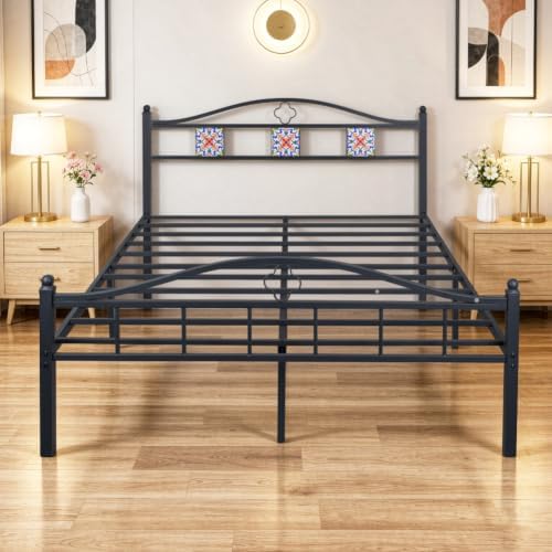 Queen Bed Frame with Headboard Footboard, Victorian Metal Platform Beds