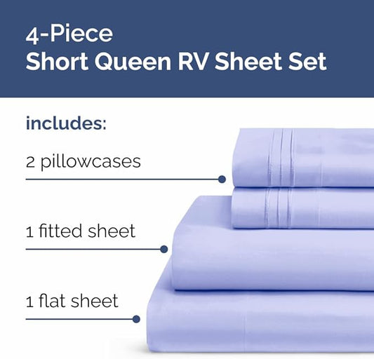 Short Queen Size 4 Piece Sheet Set - RV Short Queen, Soft, Breathable & Cooling Bed Sheets Set with Deep Pockets - Hotel Luxury Bedding for Women, Men, Kids, Teens, Boys & Girls - Oeko-Tex - Lavender