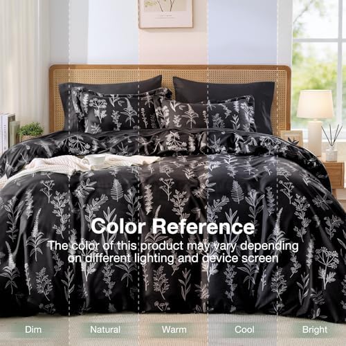 MUXHOMO Black Bed in a Bag Queen 7 Pieces, Queen Comforter Set Reversible Botanical Flowers Design, Ultra Soft & Breathable Bedding Sets with Comforter, Sheets, Pillowcases & Shams