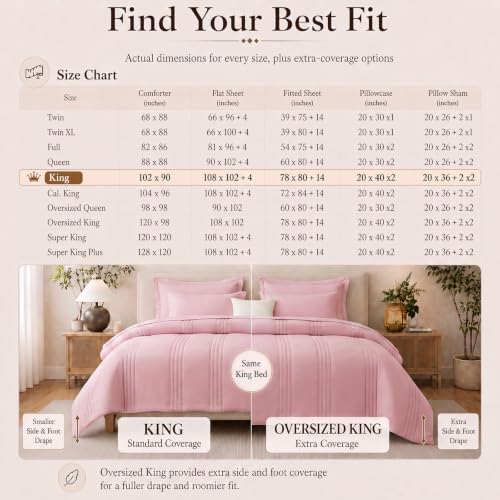 CozyLux King Size Comforter Set Pink- 7 Pieces Bed in a Bag