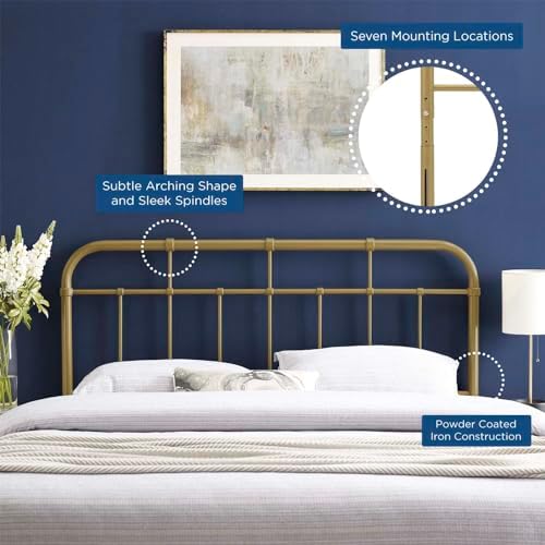 Modway Alessia Modern Farmhouse Metal Full Headboard in Gold
