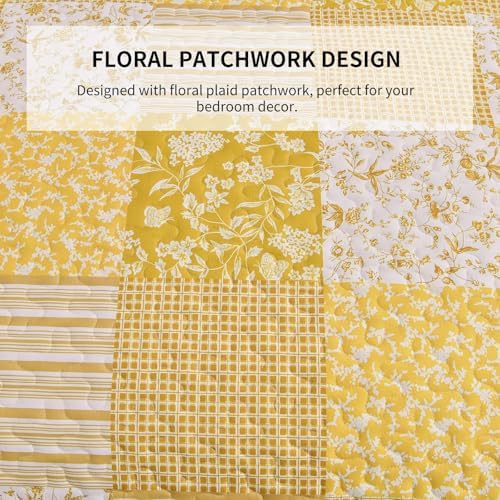 Mybedsoul Yellow Boho Quilt Twin Size, Floral Bedspread Dorm Bedding