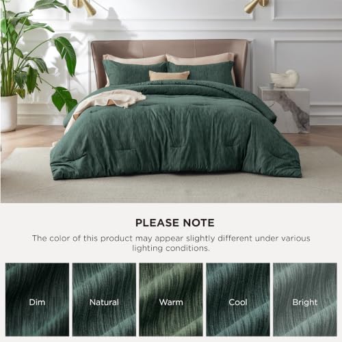 Bedsure Dark Green Cal King Comforter Set, Cationic Dyed Bedding Set 3 Pcs