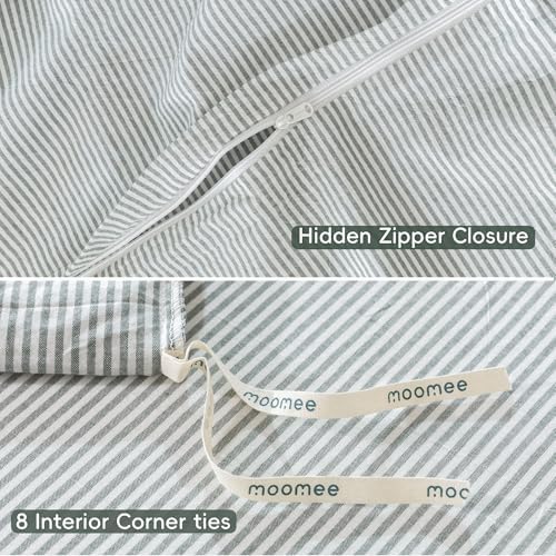 MooMee Striped Duvet Cover Set 100% Washed Cotton Linen Like