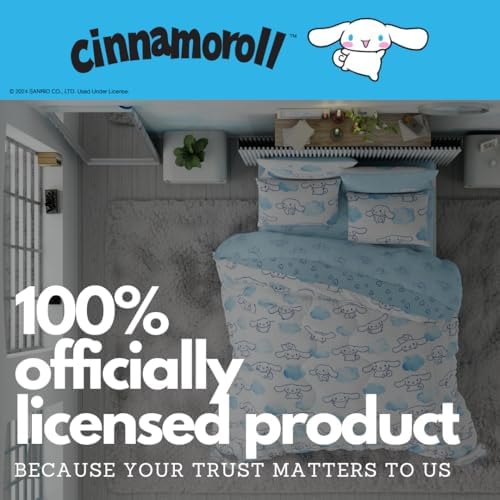 Cinnamoroll Bedding 5 Piece Super Soft Cozy Reversible Comforter and Sheet Set with Sham, Twin, (100% Official Licensed Product) By Franco