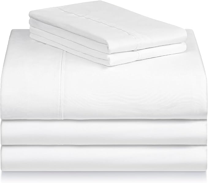 LuxClub 7 PC Split King Sheet Set Bed Sheets Deep Pockets 18" Eco Friendly Wrinkle Free Cooling Sheets Machine Washable Hotel Bedding Silky Soft - White Split King