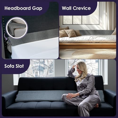XetraDesign Bed Wedge Pillow for Headboard Gap Up to 7", Triangle Gap Filler for Bed, Mattress Wedge Gap Filler, Headboard Space Filler, Corner Pillow, Grey Twin 39"